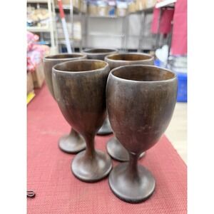 VTG Haiti HandCrafted Natural Grain Wood Goblets by "David Auld" Home Decor 7.5"